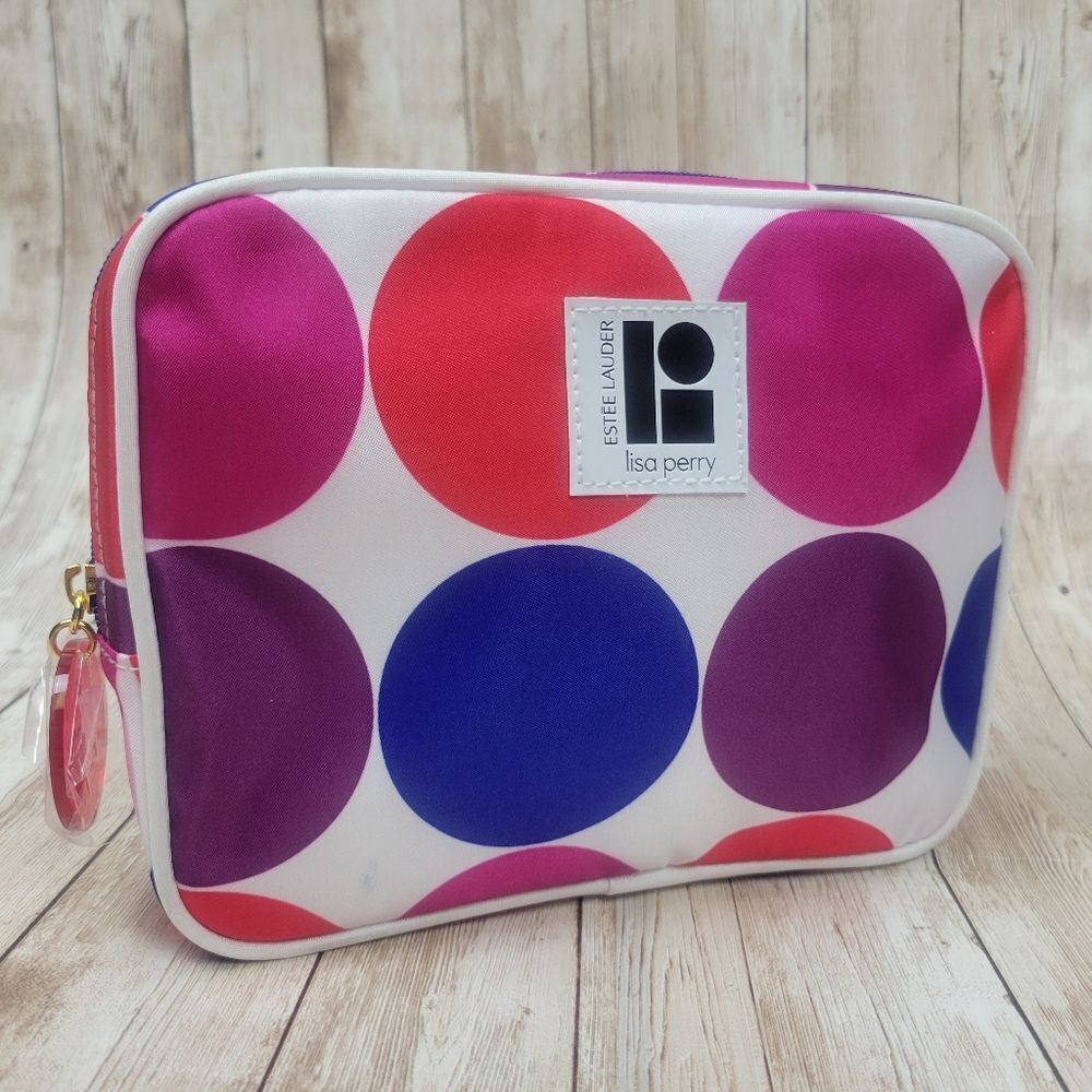 Estee Lauder Lisa Perry Blue Purple Pink Polka Dot Cosmetic Makeup Bag